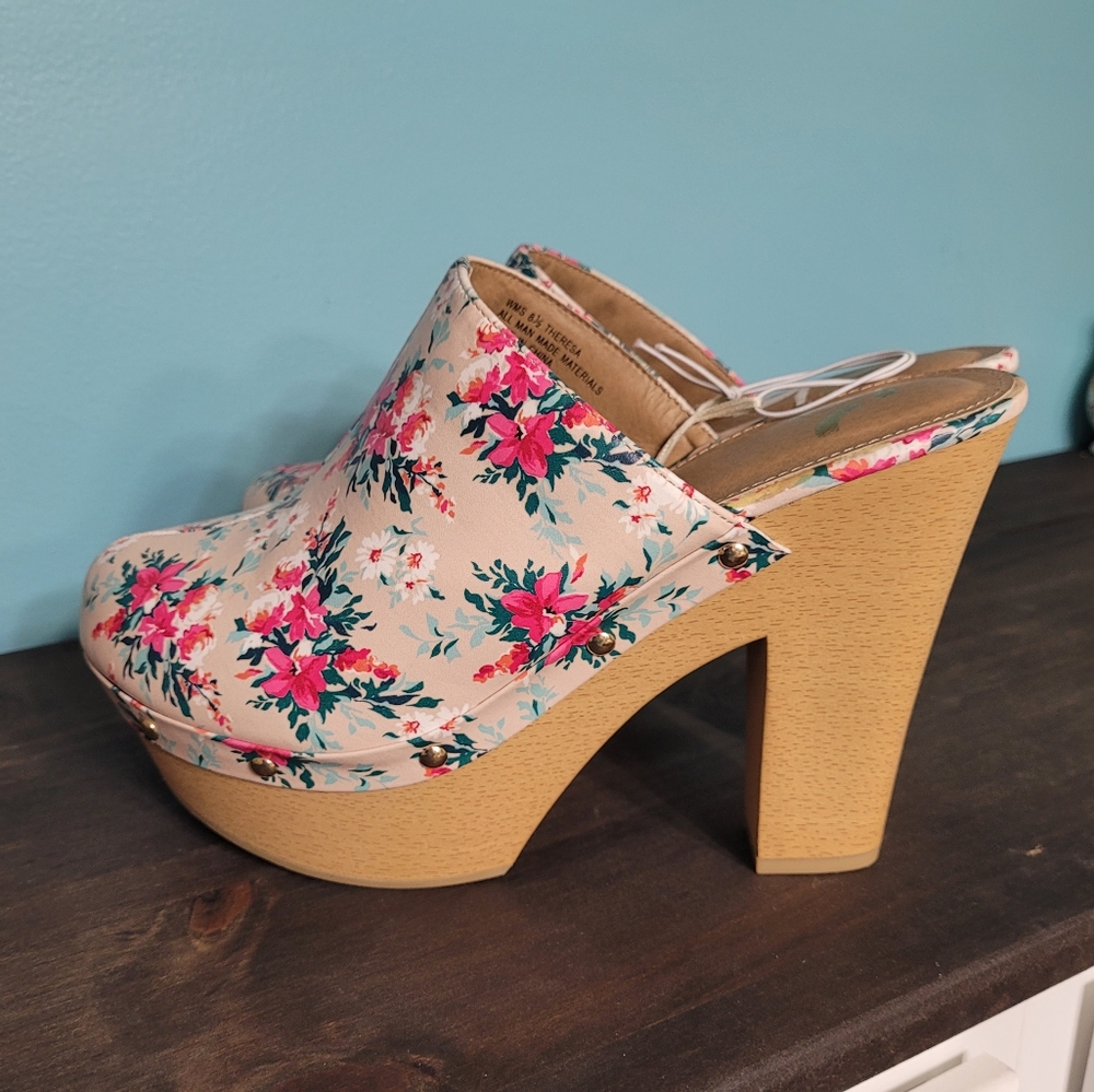 Spring Floral Chunky Heel Platform Clogs